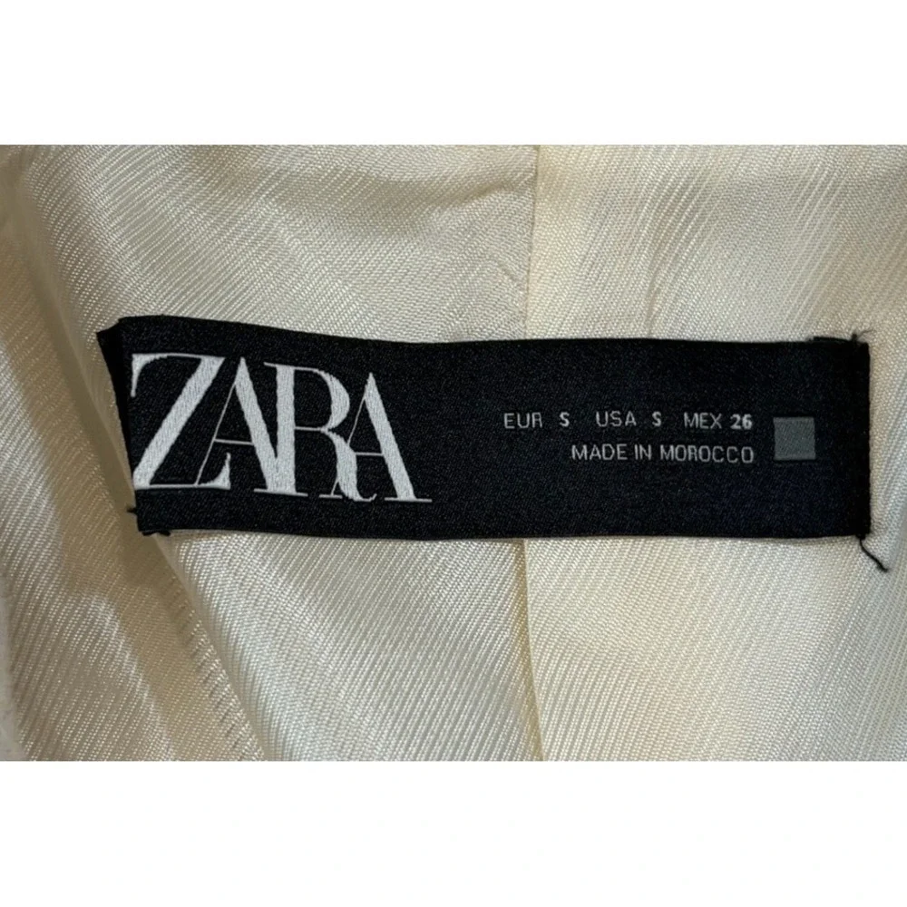 ZARA Cream Tweed Wool Blend Fitted Pea Steampunk Coat Size Small‎ EUC